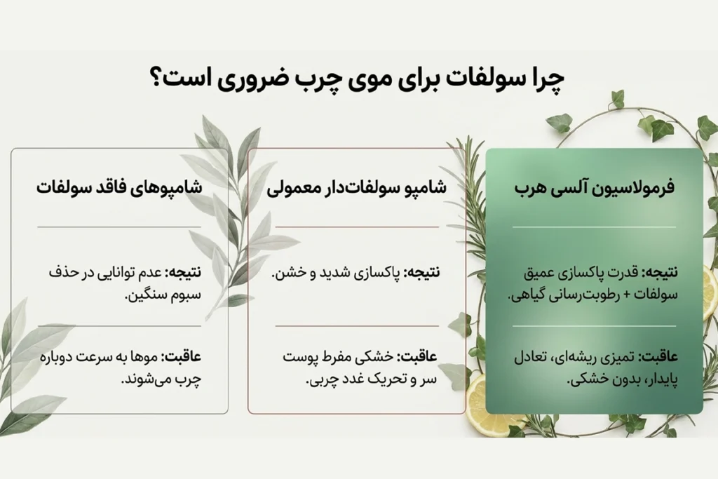 شامپو سولفات دار تخصصی آلسی هرب برای پاکسازی عمیق کف سر و رطوبت رسانی به آن
