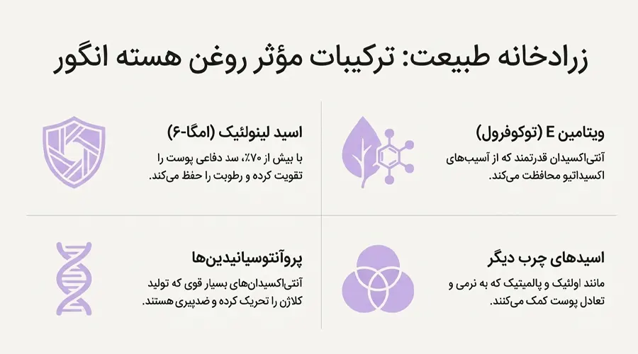 بررسی ترکیبات روغن هسته انگور و تاثیر آن بر پوست دور چشم