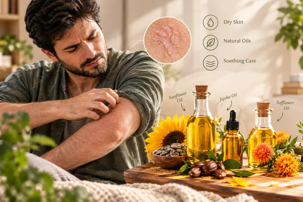 روغن های جوجوبا و گلرنگ برای تسکین خارش پوست خشک