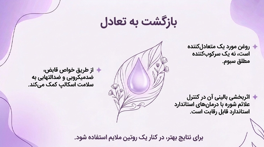 روغن مورد برای پوست سر چرب ؛ بررسی علمی و نحوه استفاده صحیح • مهر ۱۷ام, ۱۴۰۵ مطالعات علمی درباره روغن مورد و پوست سر