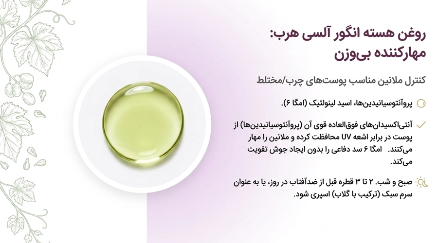 وغن هسته انگور سبک مناسب پوست چرب و ملاسما